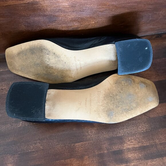 Etienne Aigner Black Leather/Patent Leather Heels Square Toe Size Twiggy Size 7 - Picture 4 of 7